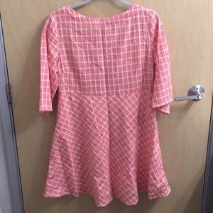 Red/orange & white dress, 3/4 length sleeves